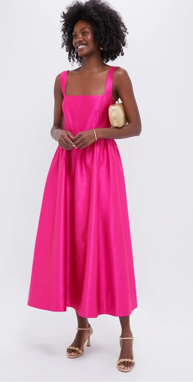 Tuckernuck Dupioni Esme Hot Pink Midi Dress NWT